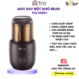 Máy Xay Bột Khô Hạt Cà Phê - Tiêu - Ngũ Cốc Mịn Mini Đa Năng Bear FSJ-A03D1, Công suất 300W, Bảo Hành 18 tháng