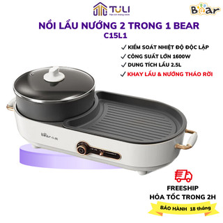 Nồi lẩu nướng điện tháo rời Bear C15L1, bếp đa năng hàng quốc tế tích hợp 2 trong 1siêu tiện lơi, chống dính,BH 18 tháng