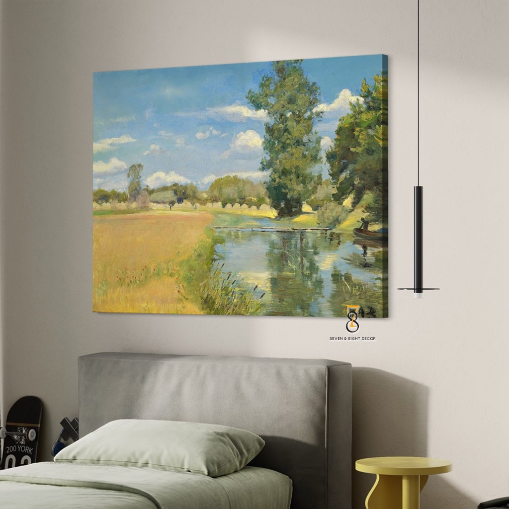 Tranh In Canvas | Dòng Sông Mùa Thu | Tranh Danh hoạ 1FHARTI057 | Tranh Đã Căng Khung | Tặng Kèm Đinh Đa Năng 78Decor