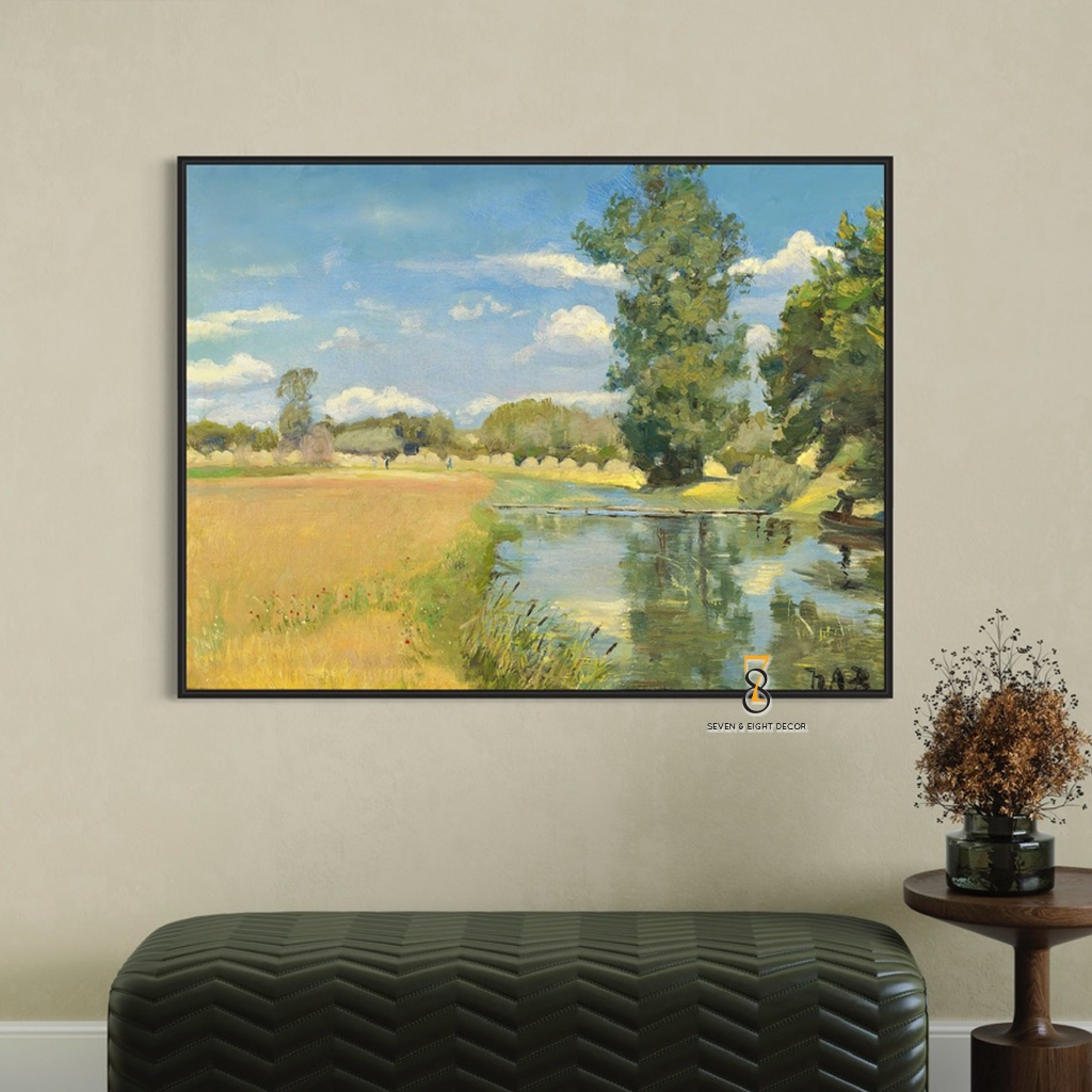 Tranh In Canvas | Dòng Sông Mùa Thu | Tranh Danh hoạ 1FHARTI057 | Tranh Đã Căng Khung | Tặng Kèm Đinh Đa Năng 78Decor