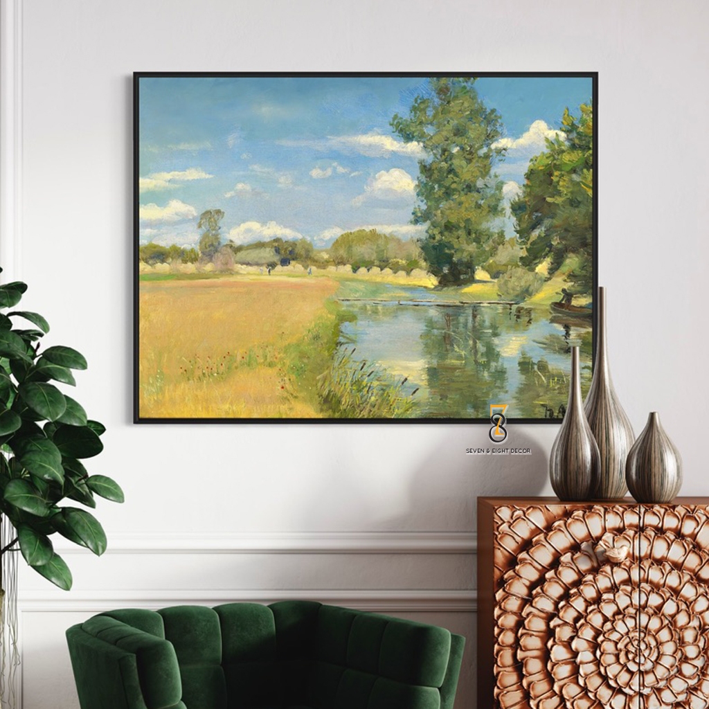 Tranh In Canvas | Dòng Sông Mùa Thu | Tranh Danh hoạ 1FHARTI057 | Tranh Đã Căng Khung | Tặng Kèm Đinh Đa Năng 78Decor