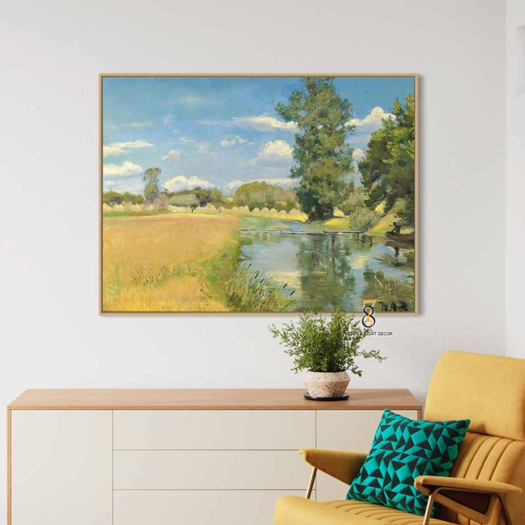 Tranh In Canvas | Dòng Sông Mùa Thu | Tranh Danh hoạ 1FHARTI057 | Tranh Đã Căng Khung | Tặng Kèm Đinh Đa Năng 78Decor