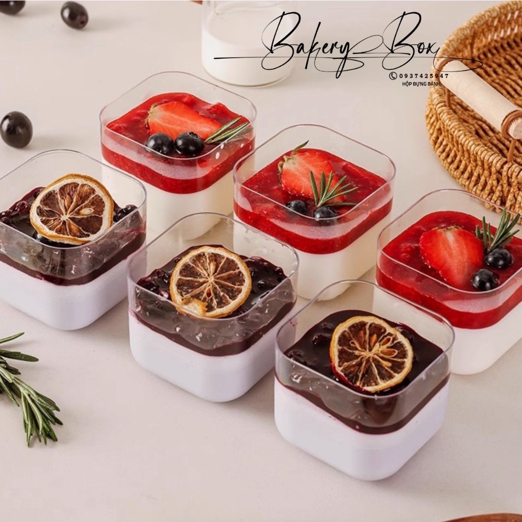 GD-2013 | Set 20 Hộp Vuông Đựng Bánh Lạnh, Tiramisu, Panna Cotta, Oreo Cheesecake