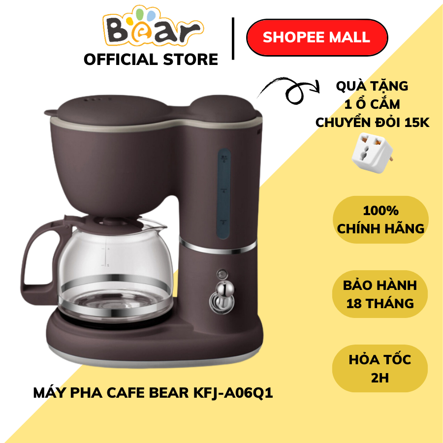 Máy pha cà phê mini tự động BEAR KFJ-A06K1 chính hãng, pha coffee Espresso cafe nguyên chất máy pha cafe đa năng,BH 18th