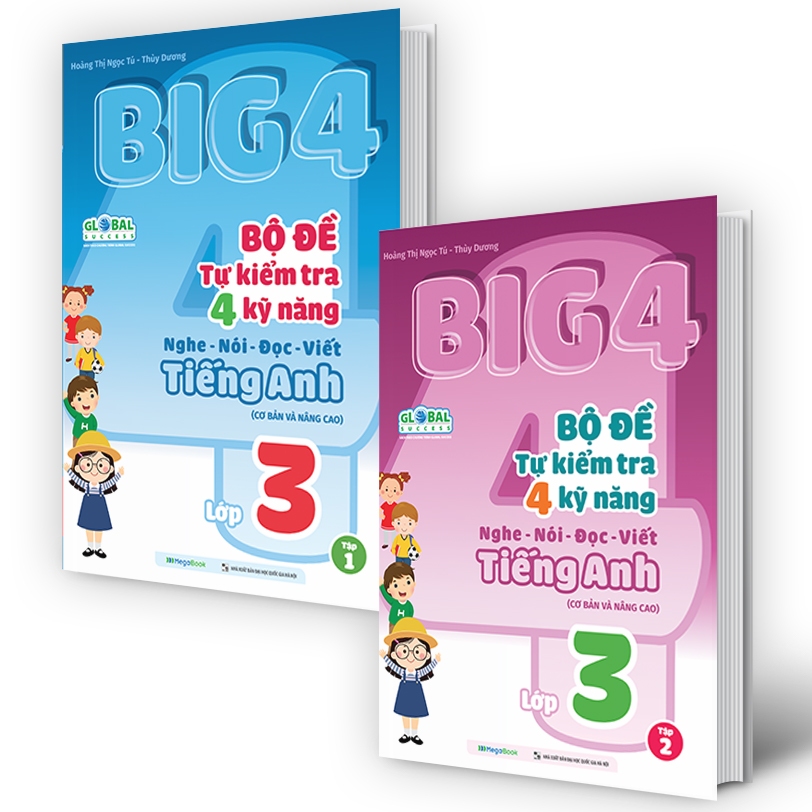 Sách - Combo Big 4 Bộ Đề Tự Kiểm Tra 4 Kỹ Năng Nghe Nói Đọc Viết Cơ Bản và Nâng Cao Tiếng Anh Lớp 3 tập 1 và 2 Globan