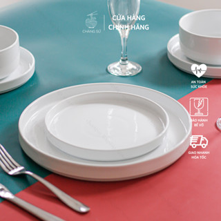  Set đĩa sứ nhà hàng phong cách Bắc Âu - Cặp dĩa tròn trắng bày tiệc quán ăn khách sạn - Vỡ 1 đổi 1 
