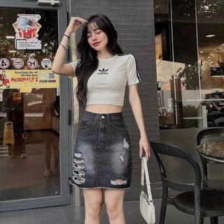 Chân váy quần jean / kaki rách co giãn lưng siêu cao màu dơ LK8237489234