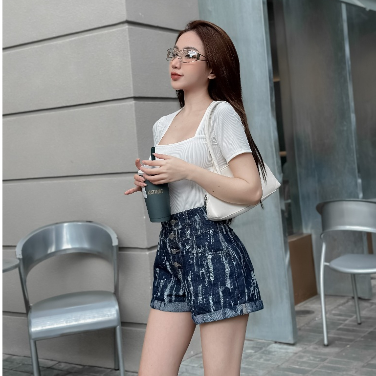 Quần short jean nữ gấp gấu họa tiết TiQi Jeans S1-013