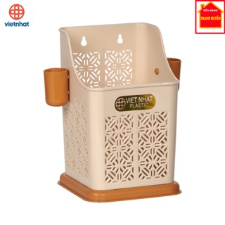 [Chính hãng Việt Nhật] Ống đựng đũa thìa muỗng vuông nhật 2 ngăn kèm ống tăm nhựa Việt Nhật