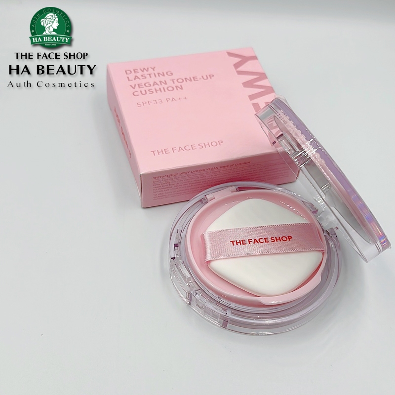 Phấn nước nâng tông dưỡng da Lâu trôi Hàn Quốc 2023 THE FACE SHOP DEWY LASTING VEGAN TONE-UP CUSHION SPF33+ PA++
