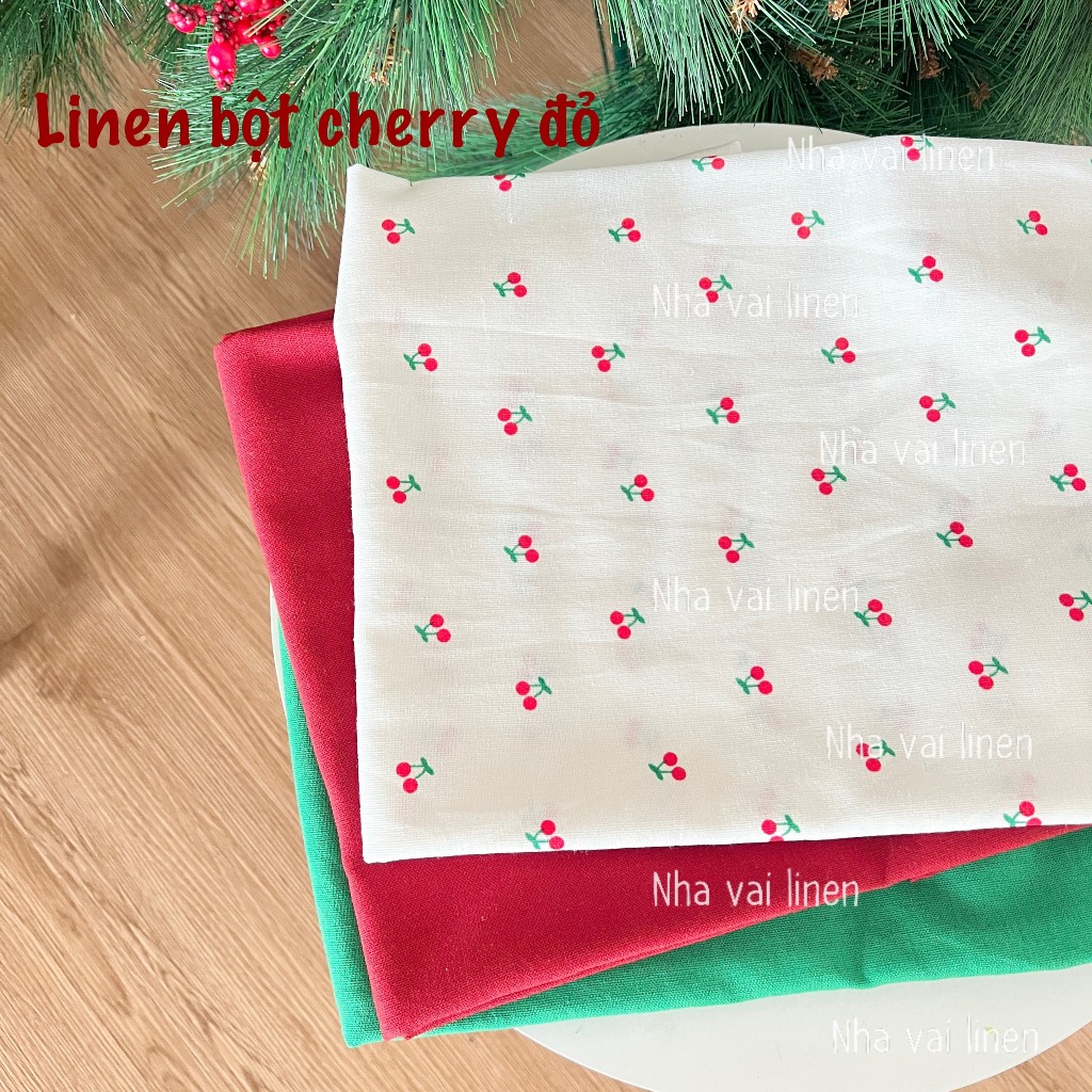 Vải Linen Bột Hoạ Tiết Cherry Đỏ Mềm Mại Độ Dày Vừa Đủ Chất Liệu An Toàn Cho Da - Nhà Vải Linen