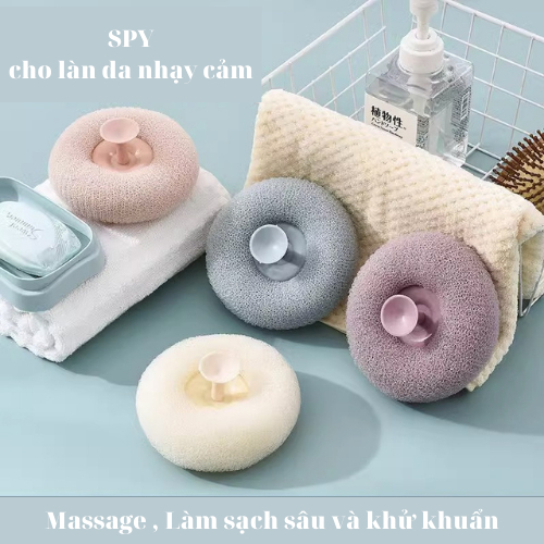 Bông tắm kiểu lưới 2 màu sắc kết hợp tiện lợi dành cho phòng tắm