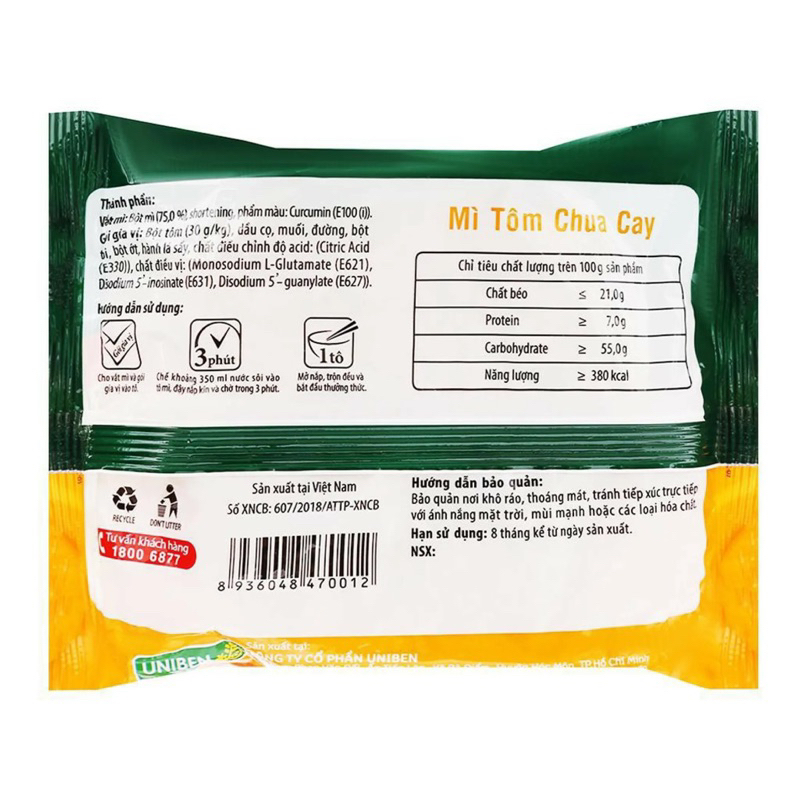 Mì 3 Miền tôm chua cay gói 65g