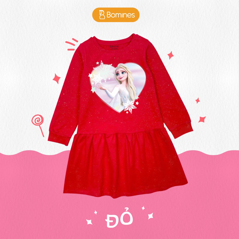 Váy bé gái tay dài mùa thu, Đầm công chúa Elsa Bomines thun cotton cho bé từ 3- 10 tuổi khoảng 12-36kg DTDELSANHIEUHINH