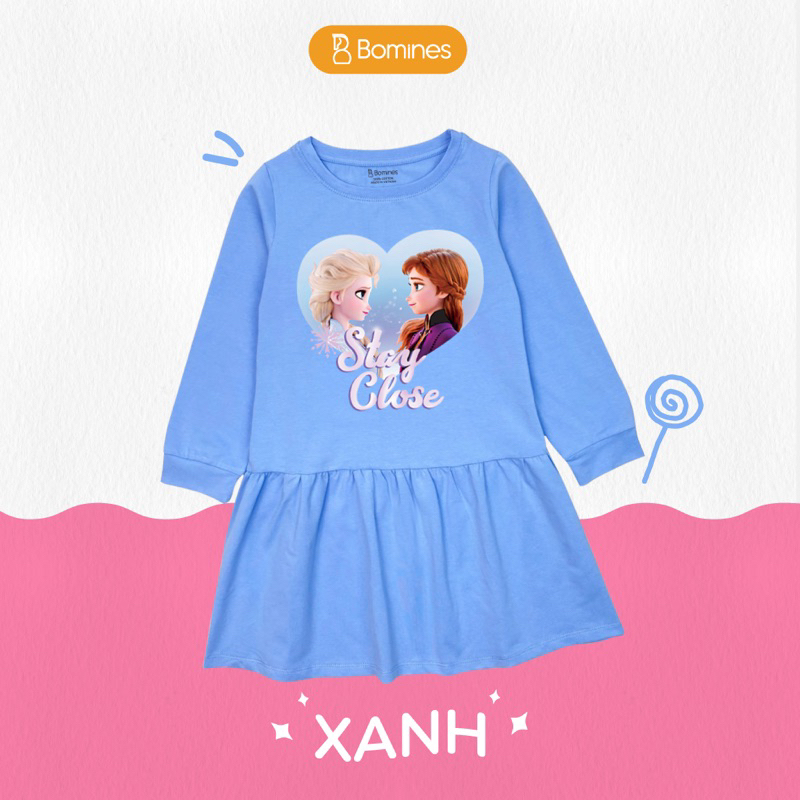 Váy bé gái tay dài mùa thu, Đầm công chúa Elsa Bomines thun cotton cho bé từ 3- 10 tuổi khoảng 12-36kg DTDELSANHIEUHINH
