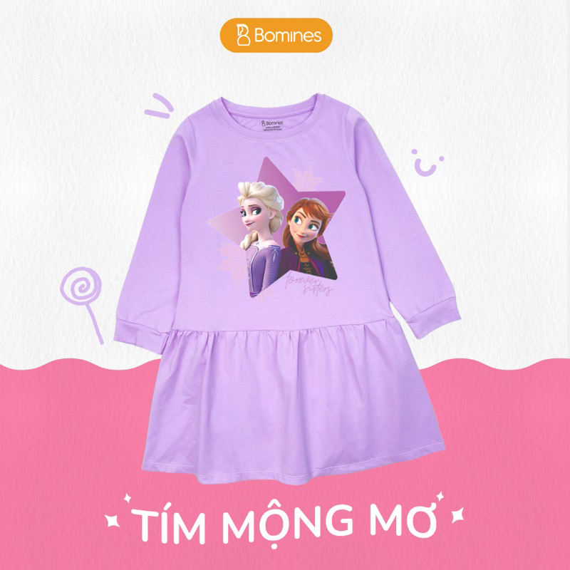 Váy bé gái tay dài mùa thu, Đầm công chúa Elsa Bomines thun cotton cho bé từ 3- 10 tuổi khoảng 12-36kg DTDELSANHIEUHINH