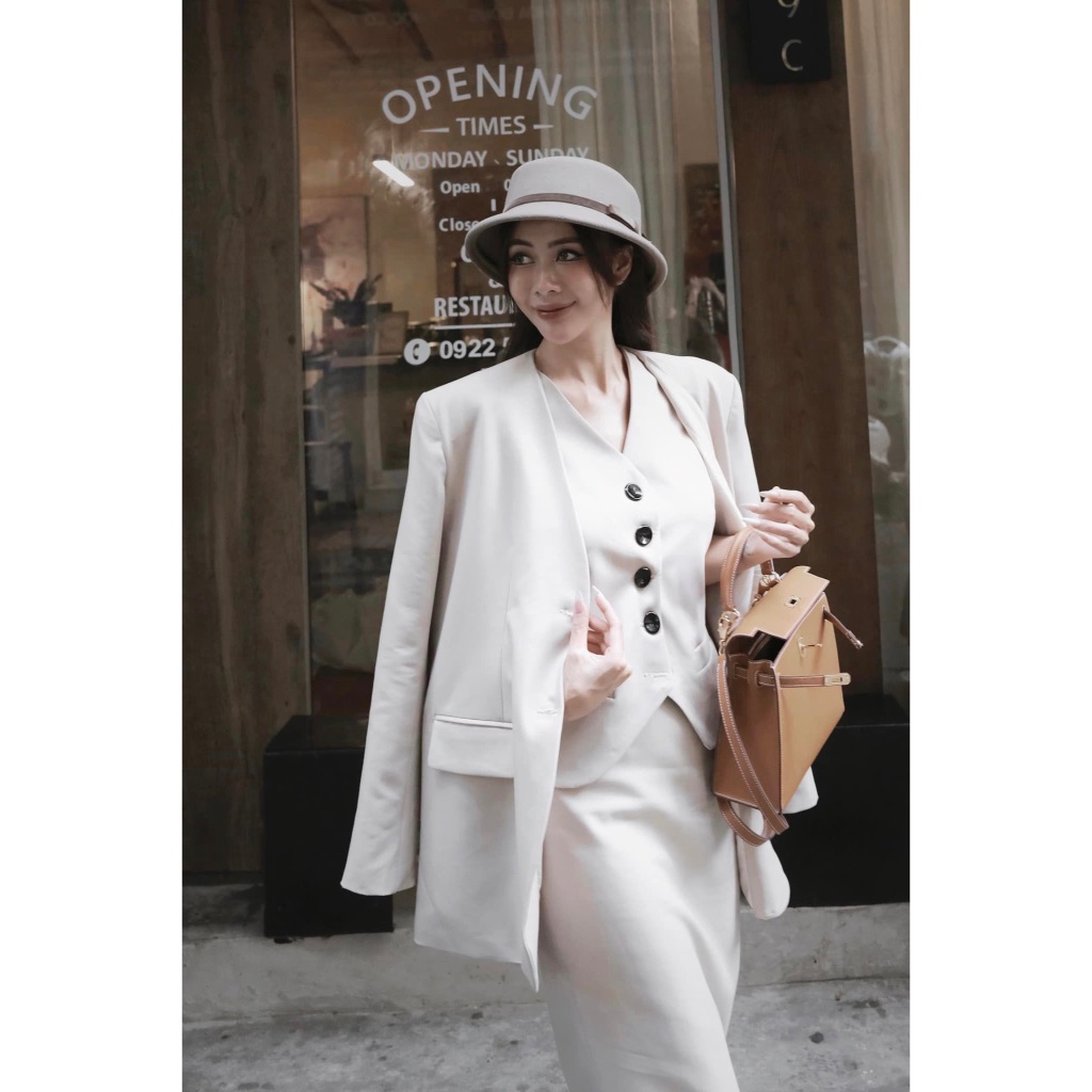 Set vest váy ghile 3 chi tiết 𝐀𝐒𝐇𝐘𝐋𝐄𝐘 áo khoác vest, áo ghile, chân váy