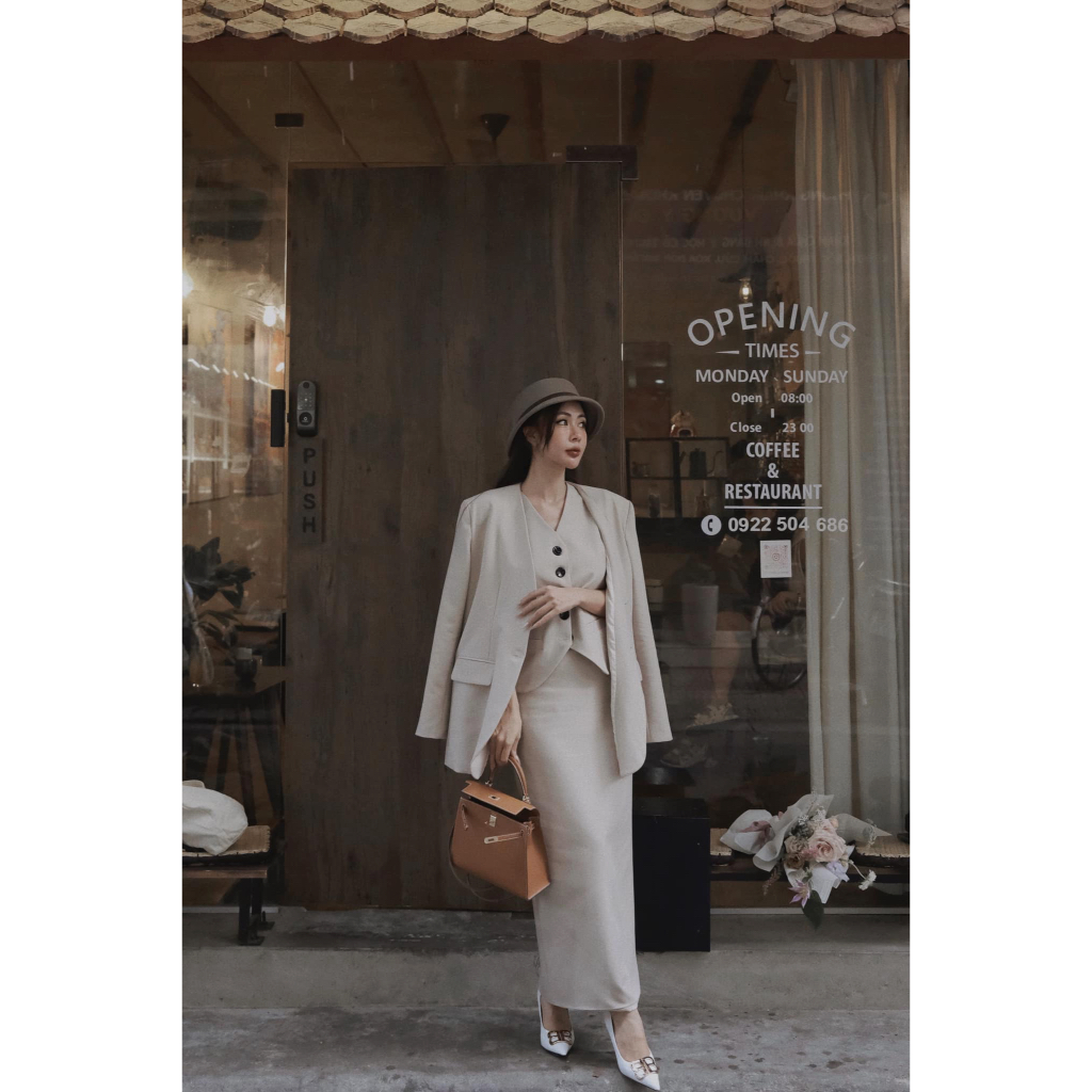 Set vest váy ghile 3 chi tiết 𝐀𝐒𝐇𝐘𝐋𝐄𝐘 áo khoác vest, áo ghile, chân váy