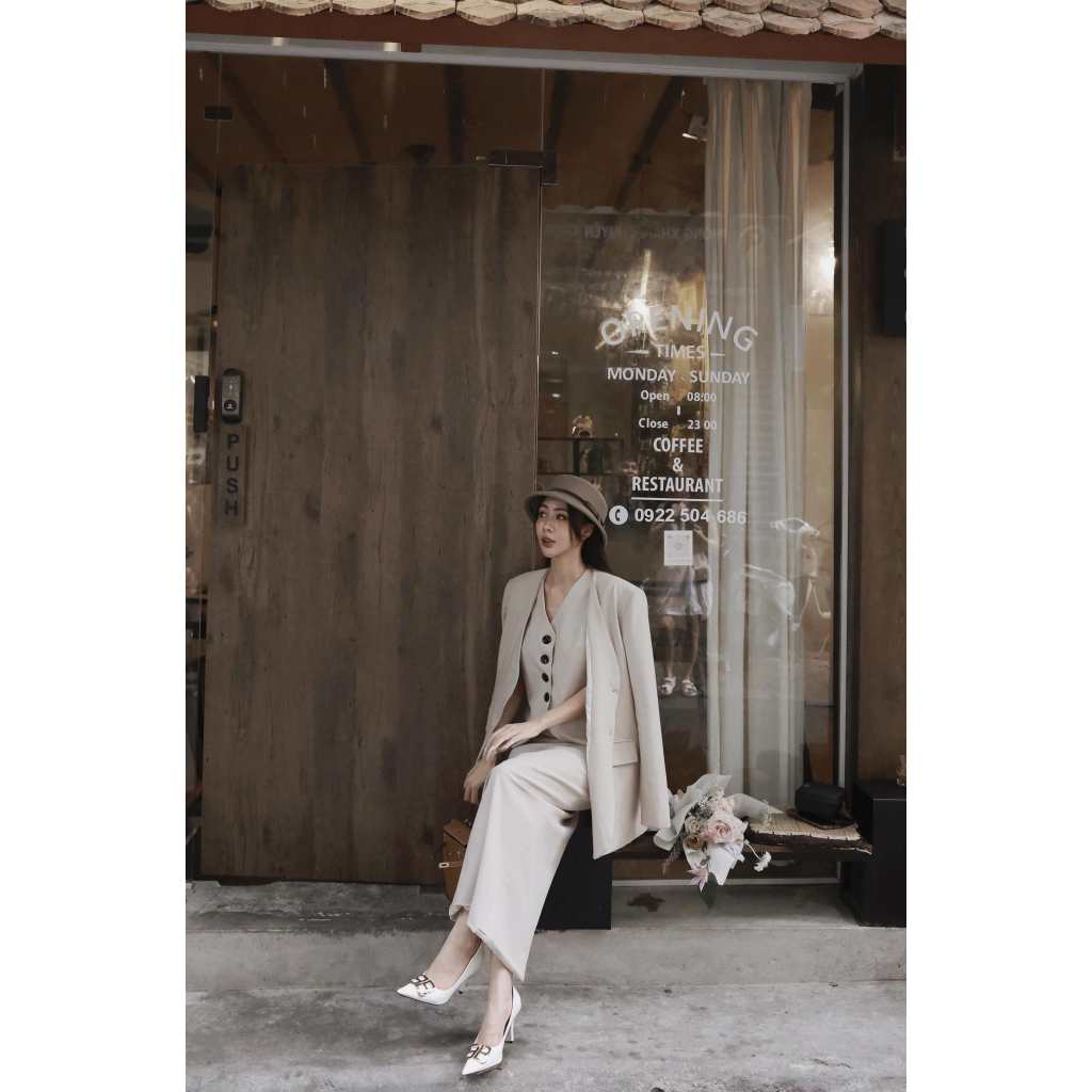 Set vest váy ghile 3 chi tiết 𝐀𝐒𝐇𝐘𝐋𝐄𝐘 áo khoác vest, áo ghile, chân váy