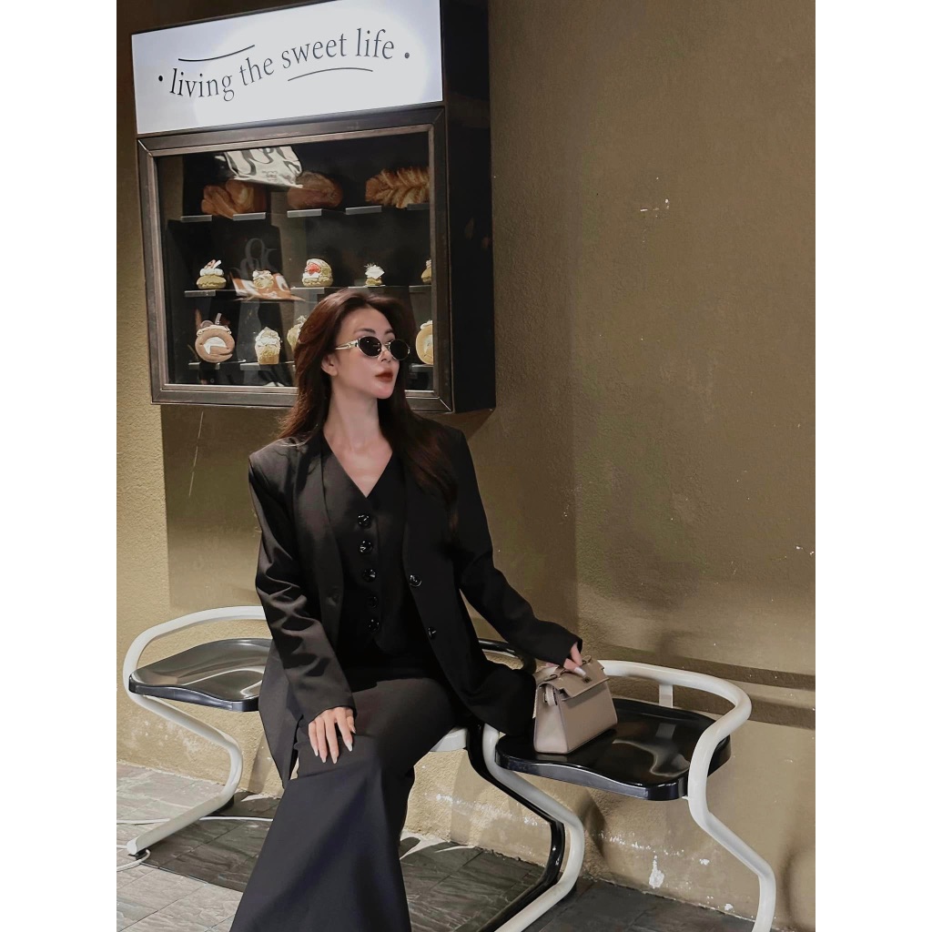 Set vest váy ghile 3 chi tiết 𝐀𝐒𝐇𝐘𝐋𝐄𝐘 áo khoác vest, áo ghile, chân váy