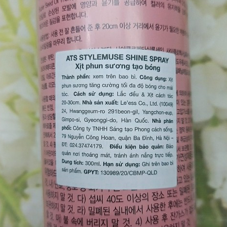 Xịt Phun Sương Tạo Bóng Tóc Ats Stylemuse 300ml