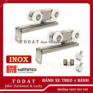 Hammered] bộ bánh xe treo cửa lùa nhôm 4 bánh inox hộp nhung hàng công ty loại 1