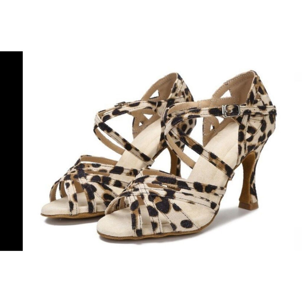 Giày khiêu vũ latin cao cấp phối da beo đế da mềm-7 phân