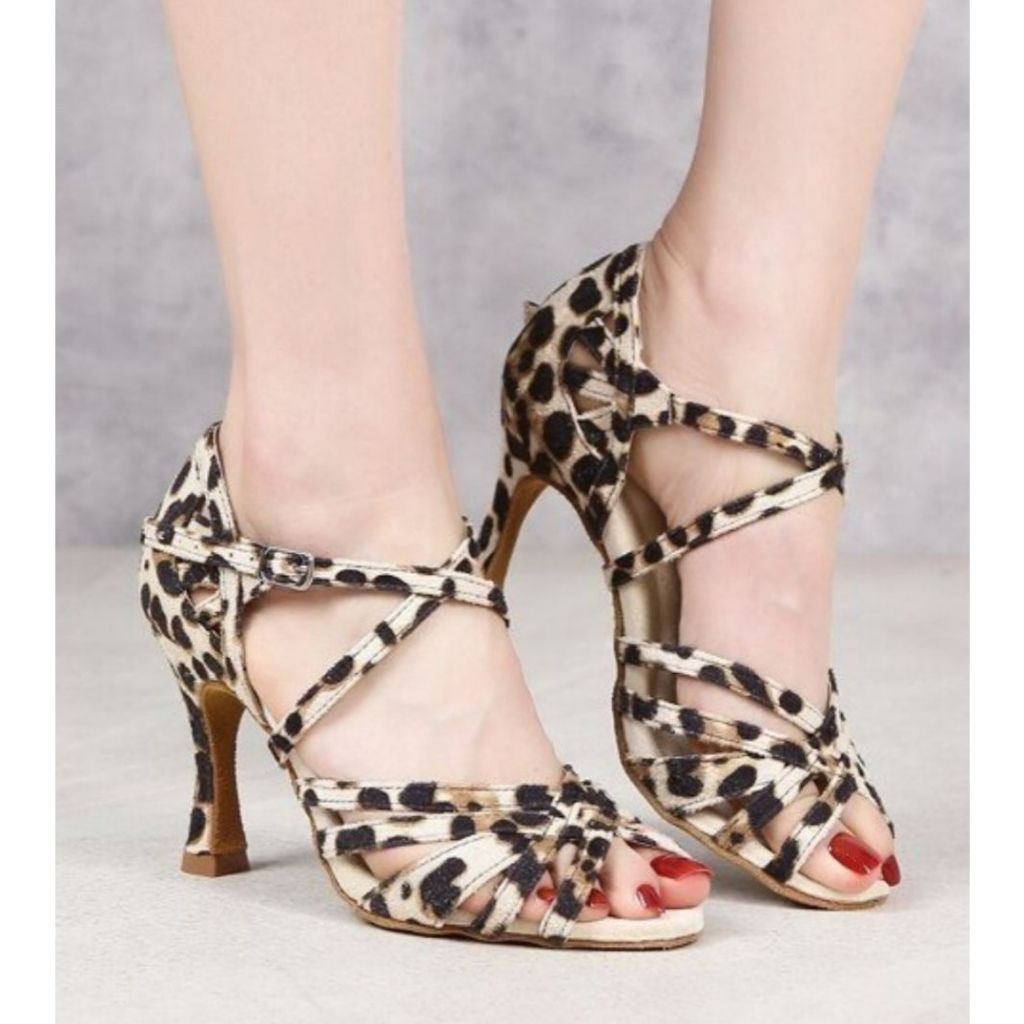 Giày khiêu vũ latin cao cấp phối da beo đế da mềm-7 phân