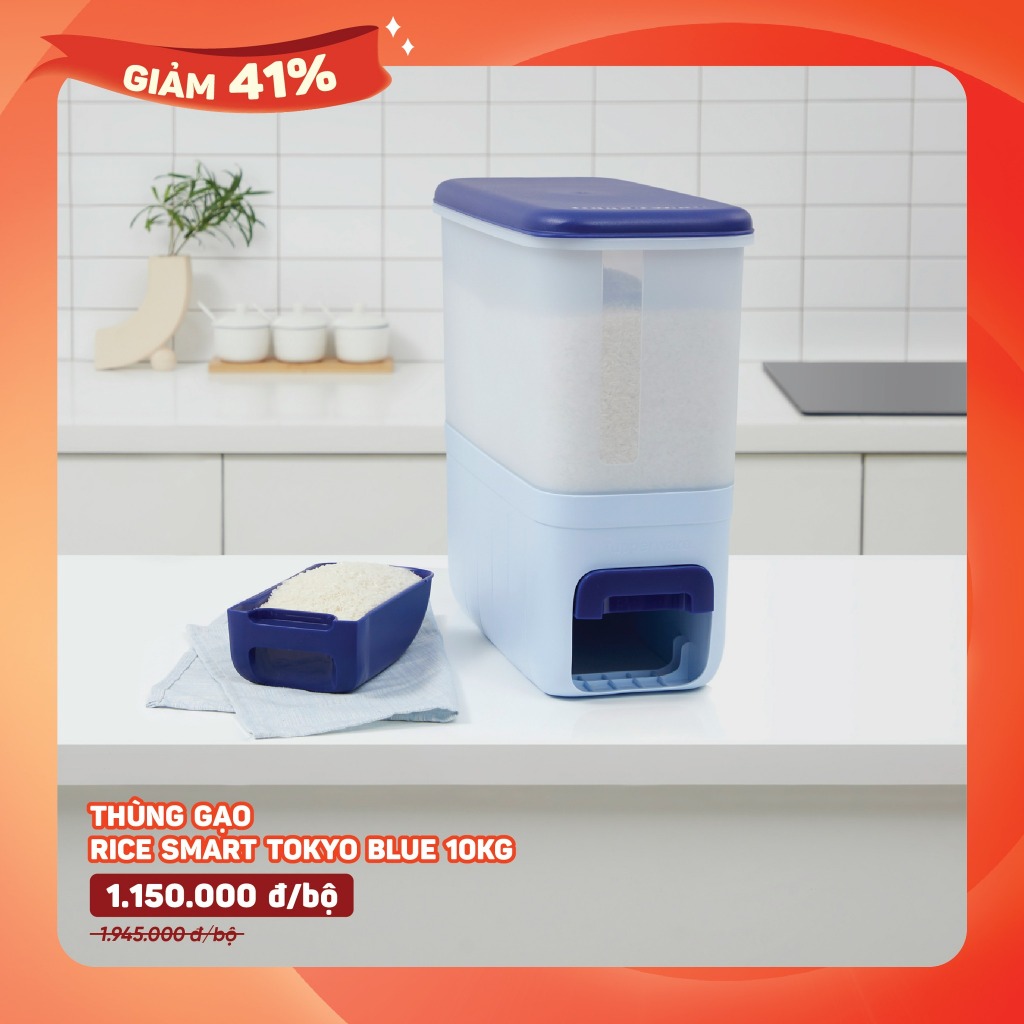 Thùng gạo Tupperware Rice Smart Tokyo Blue 10kg