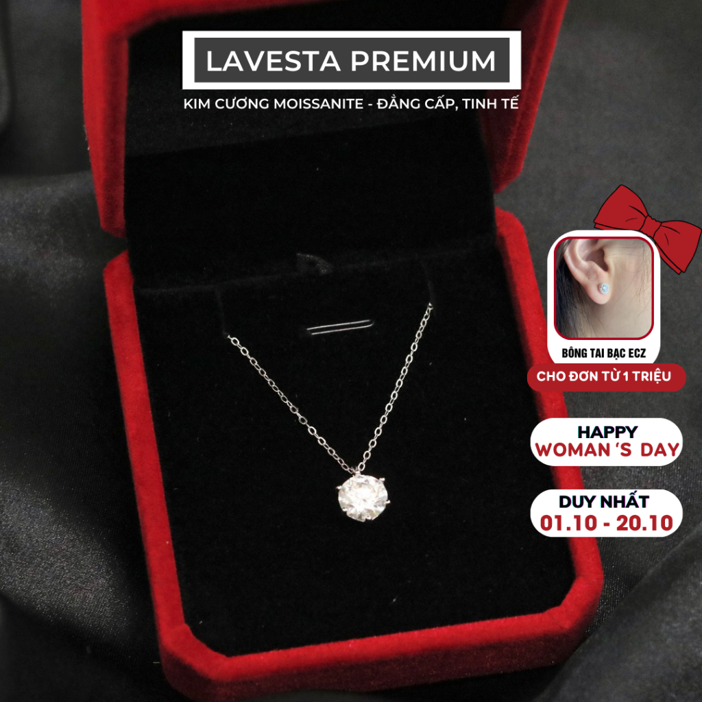 Dây chuyền nữ kim cương Moissanite bạc xi bạch kim 8 ly kiểm định GRA LAVESTA KC73 thiết kế tinh tế, sang trọng