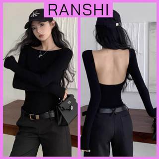 Bodysuit Tay Dài Hở Lưng RANSHI Kiểu Dáng Ôm Sát Tôn Body Áo Liền Thân Khoét Eo Cao Chất Thun Tăm Co Giãn - RBS031