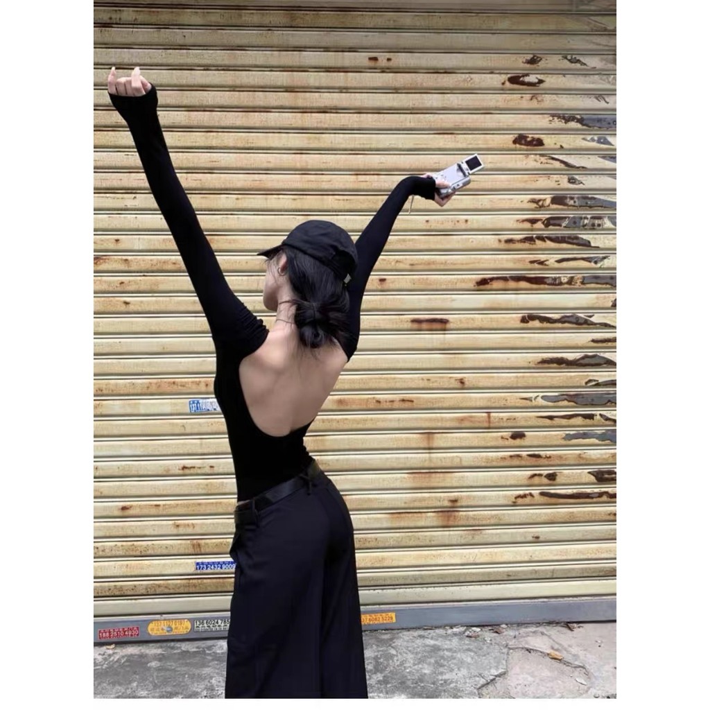 Bodysuit Tay Dài Hở Lưng RANSHI Kiểu Dáng Ôm Sát Tôn Body Áo Liền Thân Khoét Eo Cao Chất Thun Tăm Co Giãn - RBS031