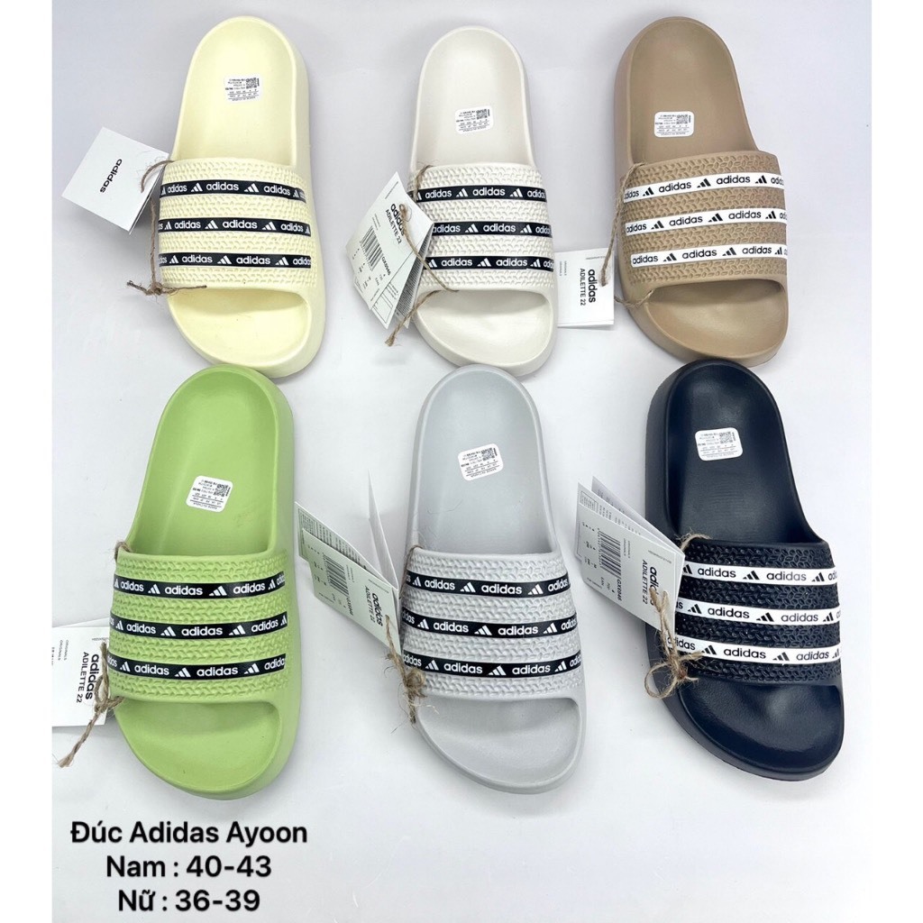 "Chính Hãng" Dép Adidas Adilette Ayoon In Logo Adidas Thời Trang Nam Nữ, Đế Cao Su EVA 2 Màu Siêu Nhẹ, Mẫu Mới Hot Trend