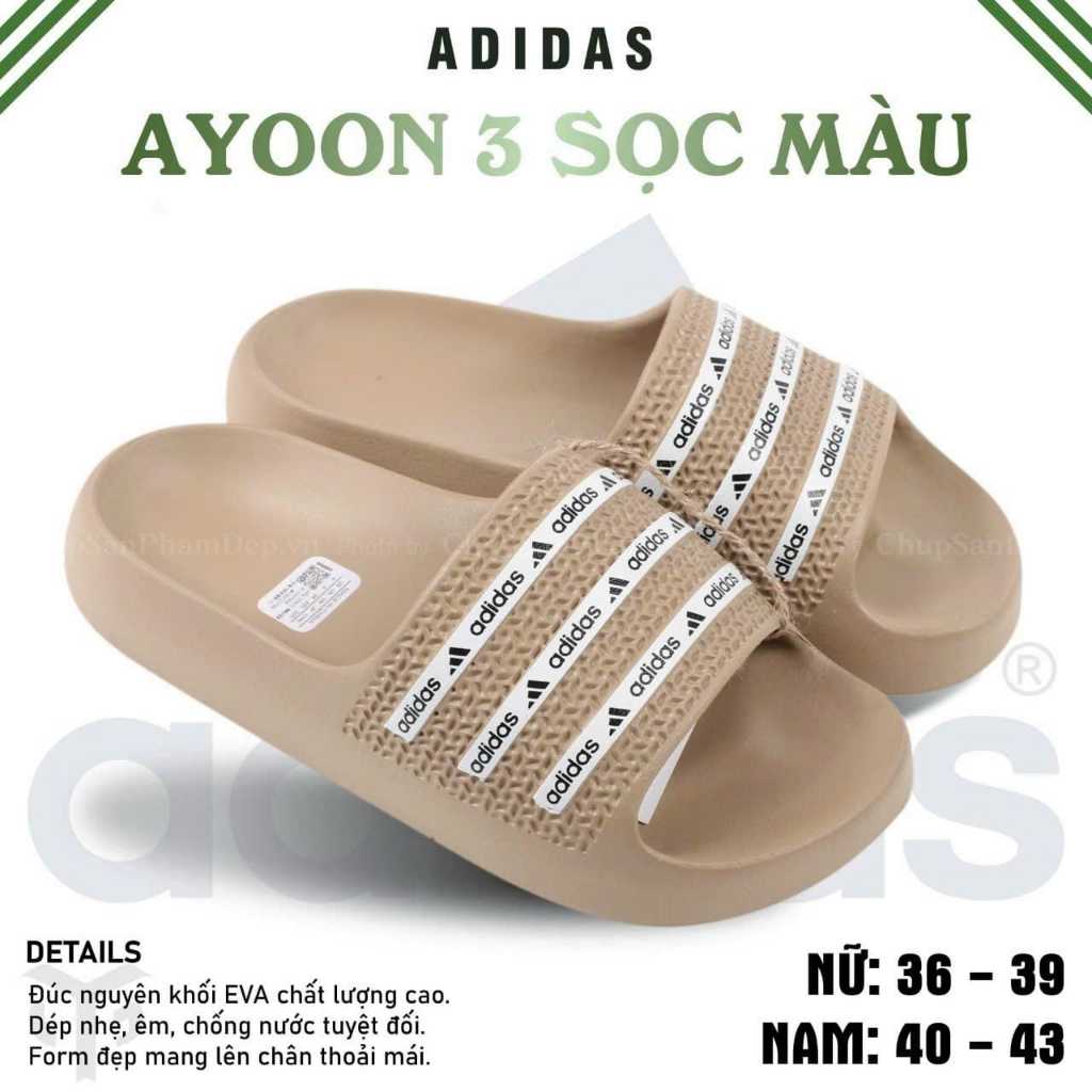 "Chính Hãng" Dép Adidas Adilette Ayoon In Logo Adidas Thời Trang Nam Nữ, Đế Cao Su EVA 2 Màu Siêu Nhẹ, Mẫu Mới Hot Trend