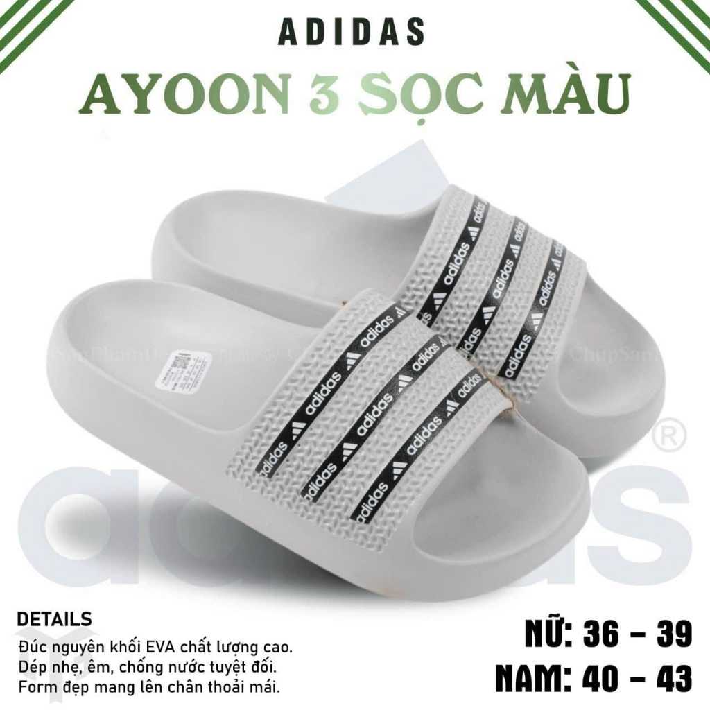"Chính Hãng" Dép Adidas Adilette Ayoon In Logo Adidas Thời Trang Nam Nữ, Đế Cao Su EVA 2 Màu Siêu Nhẹ, Mẫu Mới Hot Trend