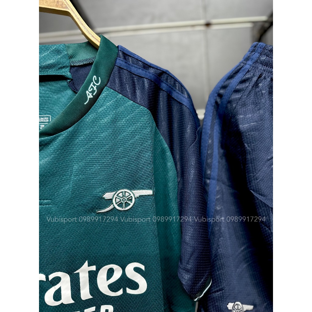 Set bộ quần áo bóng đá thể thao nam nữ vải thái clb arsenal sấn khách màu xanh rêu 2023 2024