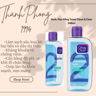 Nước tẩy trang hoa hồng Clean & Clear deep cleasing toner 2in1