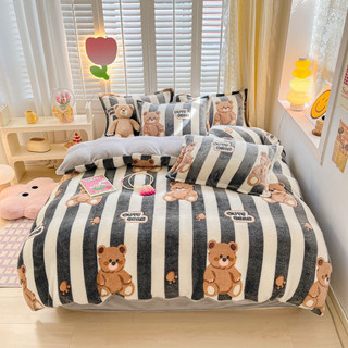 Bộ Chăn Ga Gối Nhung Tuyết Sữa Bo Decor 5D Thu Đông