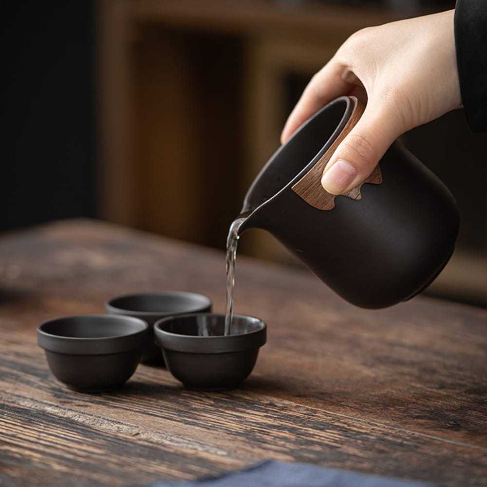 Bộ Ấm Chén Pha Trà Gốm Sứ Tráng Men Cao Cấp, Thiết Kế Thủ Công Kèm Túi Xách Tiện Lợi Mang Theo Du Lịch