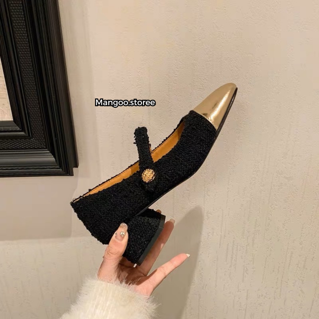 Giày cao gót 5cm vải dạ phối màu