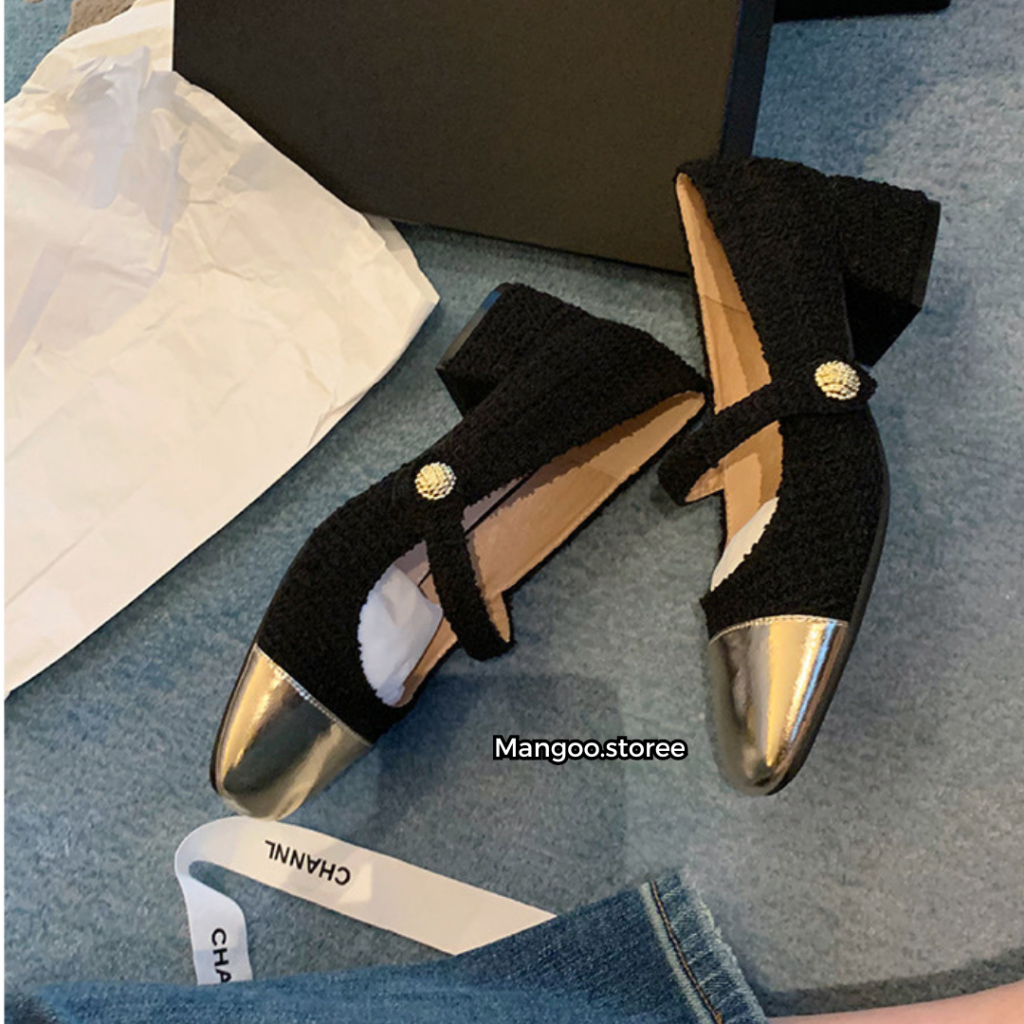 Giày cao gót 5cm vải dạ phối màu