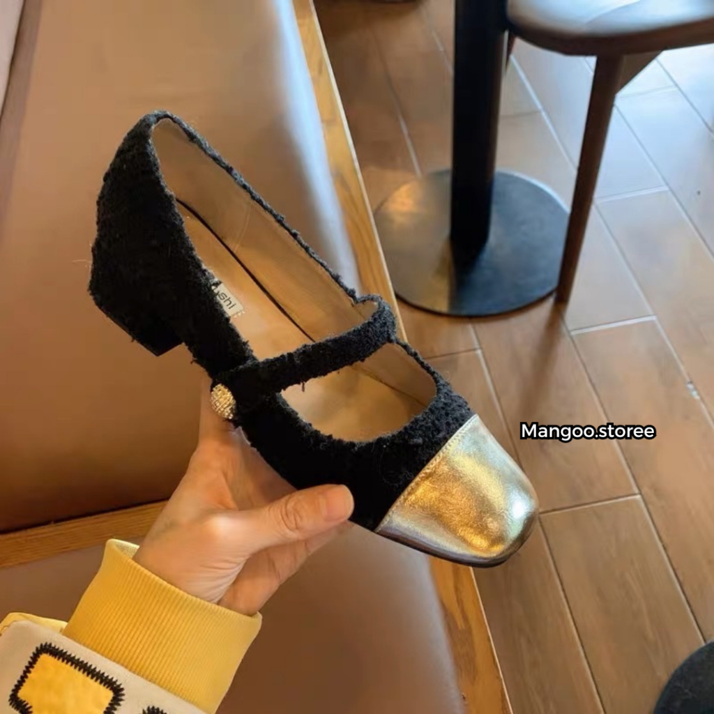 Giày cao gót 5cm vải dạ phối màu