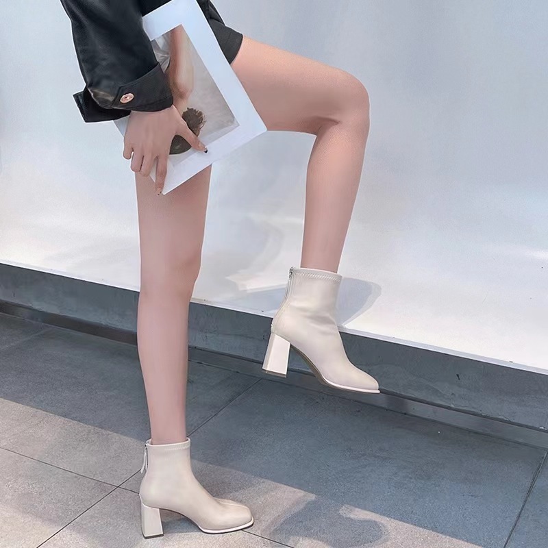 Bốt Nữ Công Sở Da Mềm Kéo Khóa 2 Màu