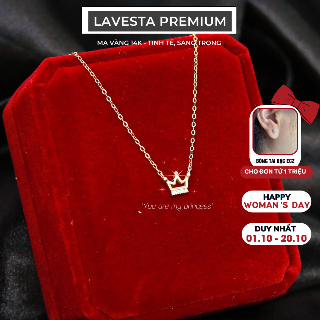 Dây chuyền nữ mạ vàng 14K cao cấp LAVESTA LAV031 vương miện You are my princess