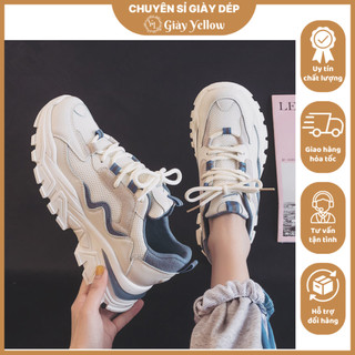 Giày thể thao sneaker nữ ULZZANG đế độn 5cm chất da lộn phối vải thoáng khí màu xanh/cam