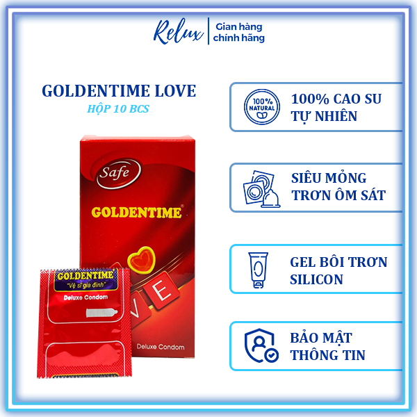 Bao cao su cao cấp Goldentime 005 Safe Love trơn, 100% cao su tự nhiên