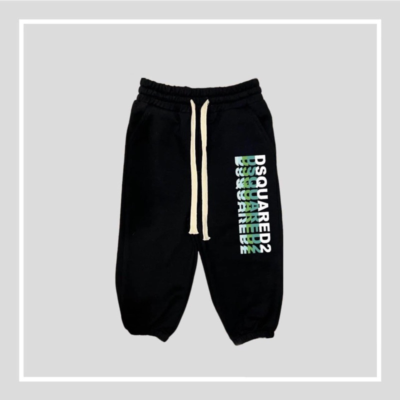 Quần nỉ joger da cá màu đen in hình logo cho bé trai bé gái size từ 12-40 cân