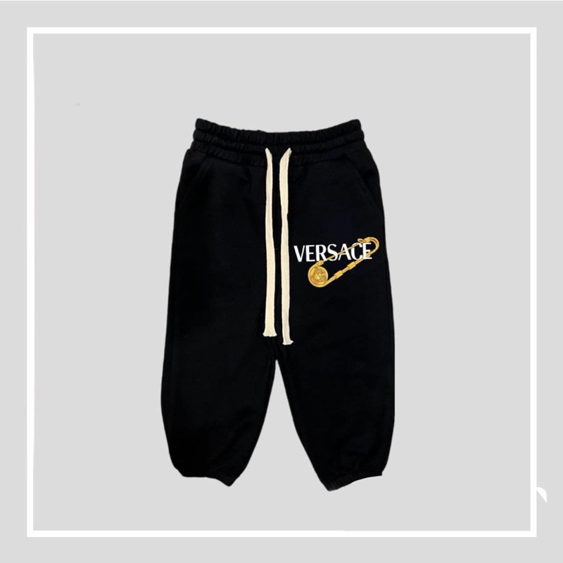 Quần nỉ joger da cá màu đen in hình logo cho bé trai bé gái size từ 12-40 cân