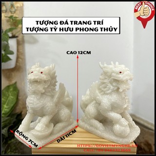 Cặp tượng đá tỳ hưu phong thủy 2 sừng - đá non nước - cao 12cm
