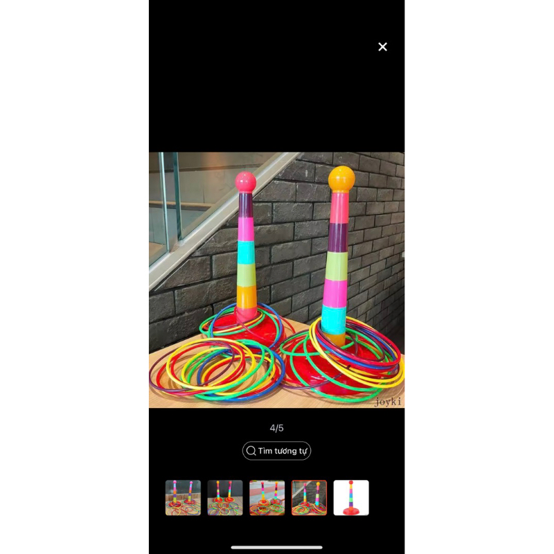 Trò chơi set 10 vòng ném cho bé bằng nhựa nhiều màu, trò chơi vận động ném cổ chai, ném xa